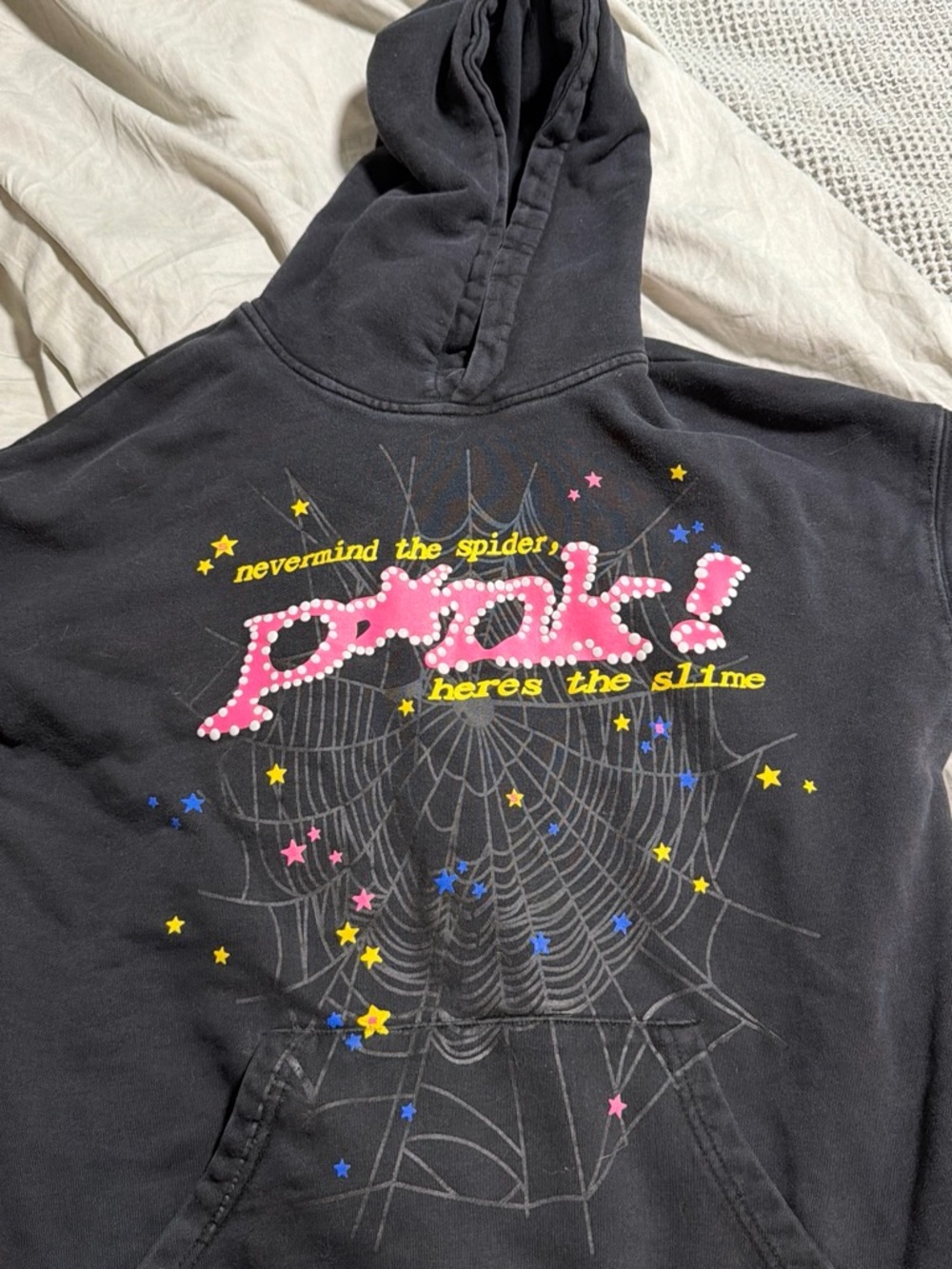 Black Graphic Hoodie with Pink 'pwak!' Logo